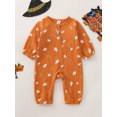 thumbnail image 2 of Cenuakty Toddler Girls Halloween Casual Jumpsuit Long Sleeve O Neck Ghost/Pumpkin Print Button Romper, 2 of 9