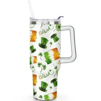 1pc St. Patrick's Day 40oz Tumbler with Straw & Handle - Insulated Stainless Steel Cup | Holiday Gift for Man Women (Christmas, Valentine's, Birthday)