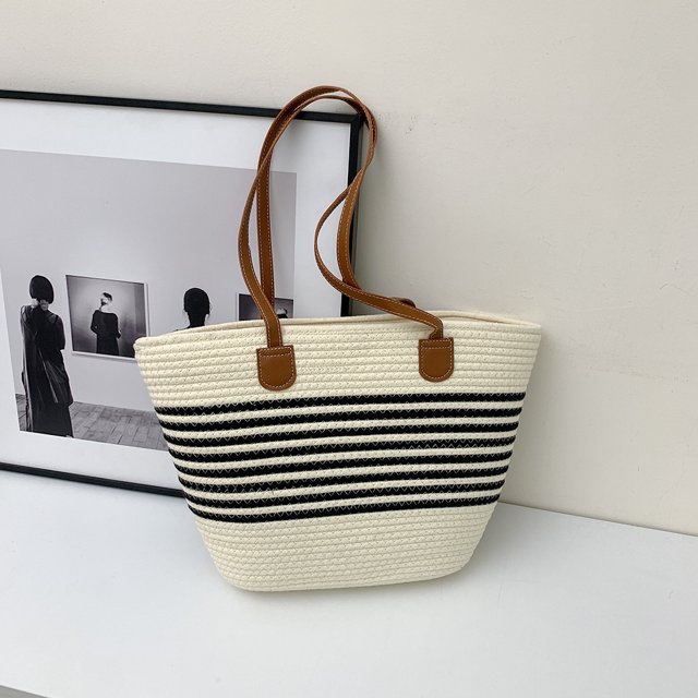 Bolsa Bolso de ganchillo para mujer, bolso de hombro de paja suave, bolso de playa de viaje de verano (negro)