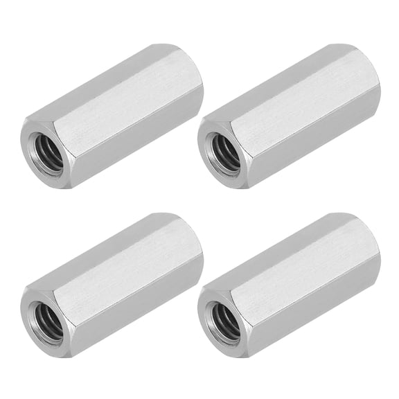 Uxcell 1/4"-20 UNC 304 Stainless Steel Hex Coupling Nuts, 4Pcs 1" Length Fully Threaded Rod Coupling Nut Studding Connector Fasteners, Silver Tone
