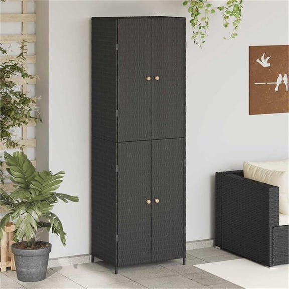 Bowery Hill Contemporary Rattan Garden Storage Cabinet in Black