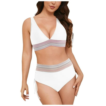 CAICJ98 Womens Bikini Sets High Waisted Thong Bikini Set Reversible String 2 Piece Swimsuit White 3XL