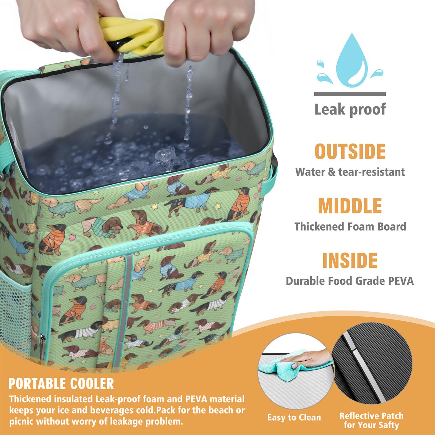 Travel Cooler Bag - Cute Cartoon Dachshund Camping Beer Cooler Backpack with Bottle Opener- Waterproof Insulated Picnic Backpacks - Cooler Bag for Beach