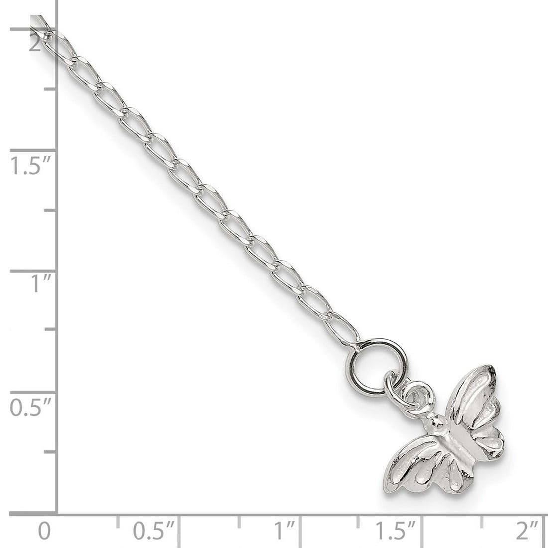 925 Sterling Silver Solid Polished Butterfly Angel Wings Anklet 10 Inch Spring-Ring 17mm Wide Anklet for Women