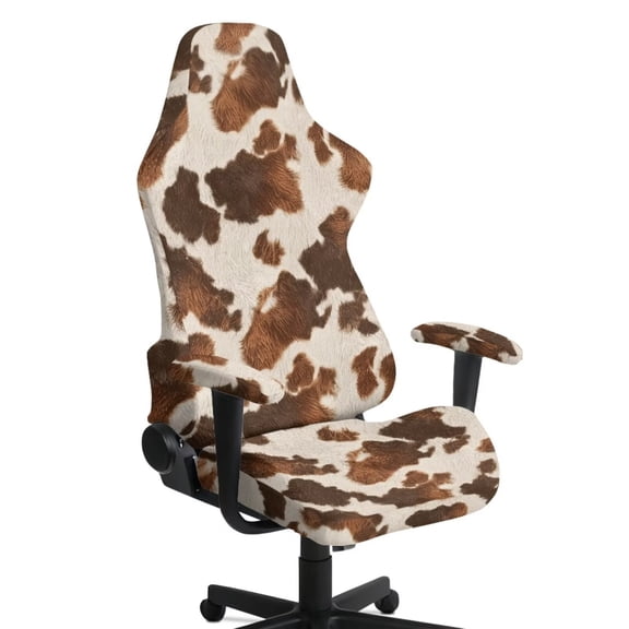 Jiueut Brown Cow Print Gaming Chair Cover with Armrest Cover, Washable Computer Chair Slipcovers Stretchable Gaming Desk Chairs Seat Protector with Elastic Bottom