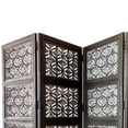 thumbnail image 2 of Four Panel Mango Wood Room Divider with Traditional Carvings, Black and White - Saltoro Sherpi, 2 of 5