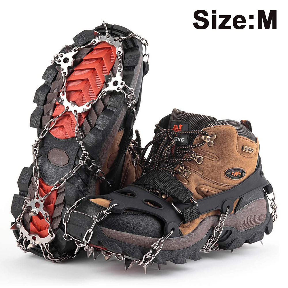 Jogging Kids Stainless Steel Anti-Slip Rubber Snow Grips with 19 Teeth for Women Walk Traction Ice Cleat Spikes Crampons Men Shoes Boots Mountaineering in Mud /& Wet Grass Footwear for Hiking