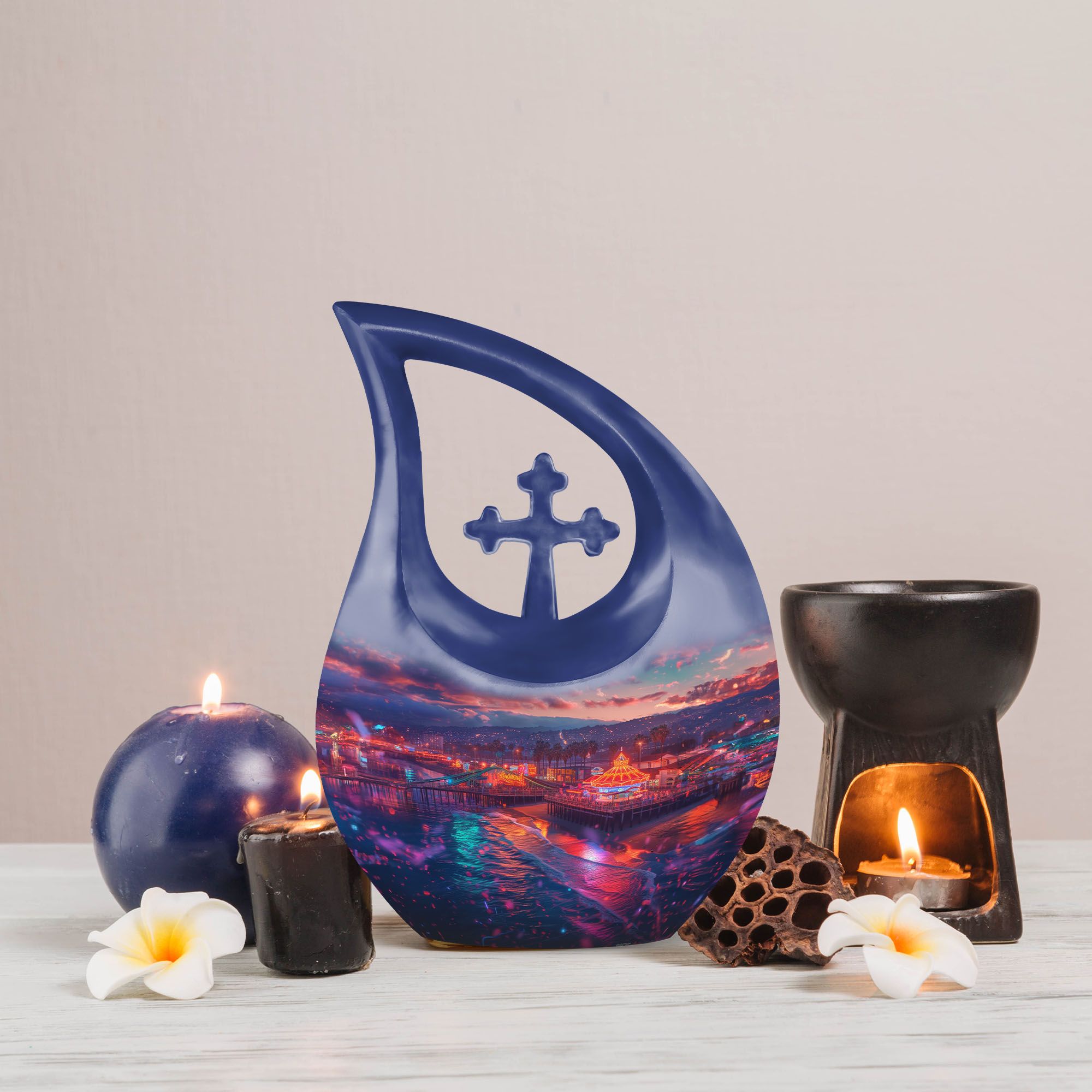 MUKTIVE Carousel Memorial Burial Urns for Human Ashes Adult Grandfather & Grandmother, Beach Cremation Funeral Urn for Adult Men & Women, (1 Large 10 ", 4 Keepsake 3 ") Combo Sets Urn for Human