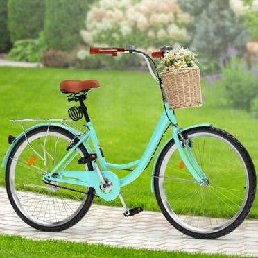 Moasis 26 Inch Beach Cruiser Bike for Women - 1 Speed Commute Bike for Adults - Womens Bicycle with Adjustable Seat in Mint Green 24"