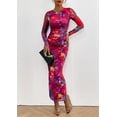 thumbnail image 4 of PRETTYGARDEN Women's Bodycon Maxi Dress Fall Spring Fashion Long Sleeve Floral Print Tight Fitted Party Club Ruched Dresses, 4 of 8