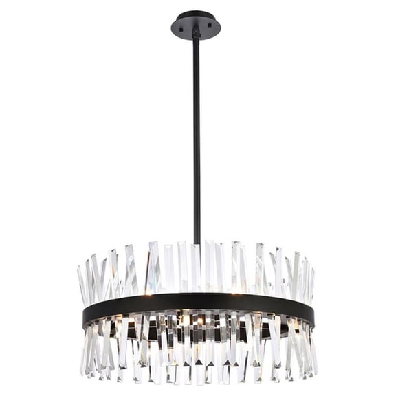 Maklaine Contemporary 25" Round Iron and Crystal Pendant Light in Black