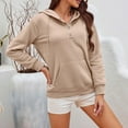 thumbnail image 6 of Baqcunre Womens Sweaters Women's Solid Color Long Sleeved Loose Casual Hooded Drawstring Pocket Plush Sweater Womens Sweatshirts Womens Fall Tops Khaki M, 6 of 9
