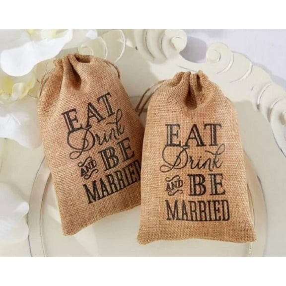 12 Eat Drink & Be Married Burlap Wedding Bridal Shower Party Favor Bags
