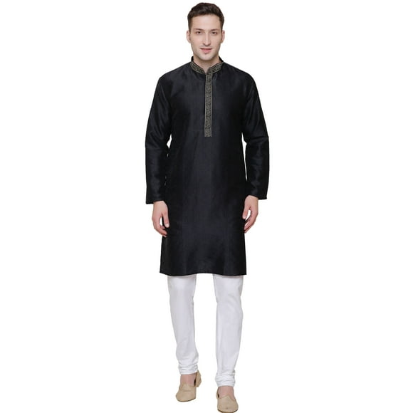 Men's Kurta Pajama India Clothing Wedding Party Wear (Black, M)