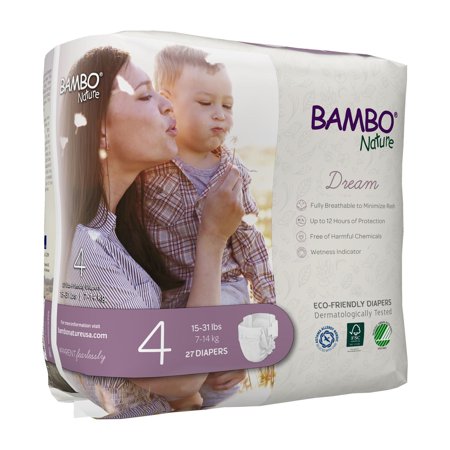 Bambo Nature Diapers, Disposable Baby Diapers, Skin-Friendly, Size 4, 15-31 lbs, 27 Count, 1 Pack