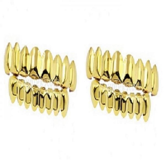 2 Parrillas Chapadas En Oro De 18 Quilates, Juego De Parrillas De 8 Dientes, Accesorios De Vampiro Para Halloween Sunnimix Parrillas enchapadas en oro de 18K