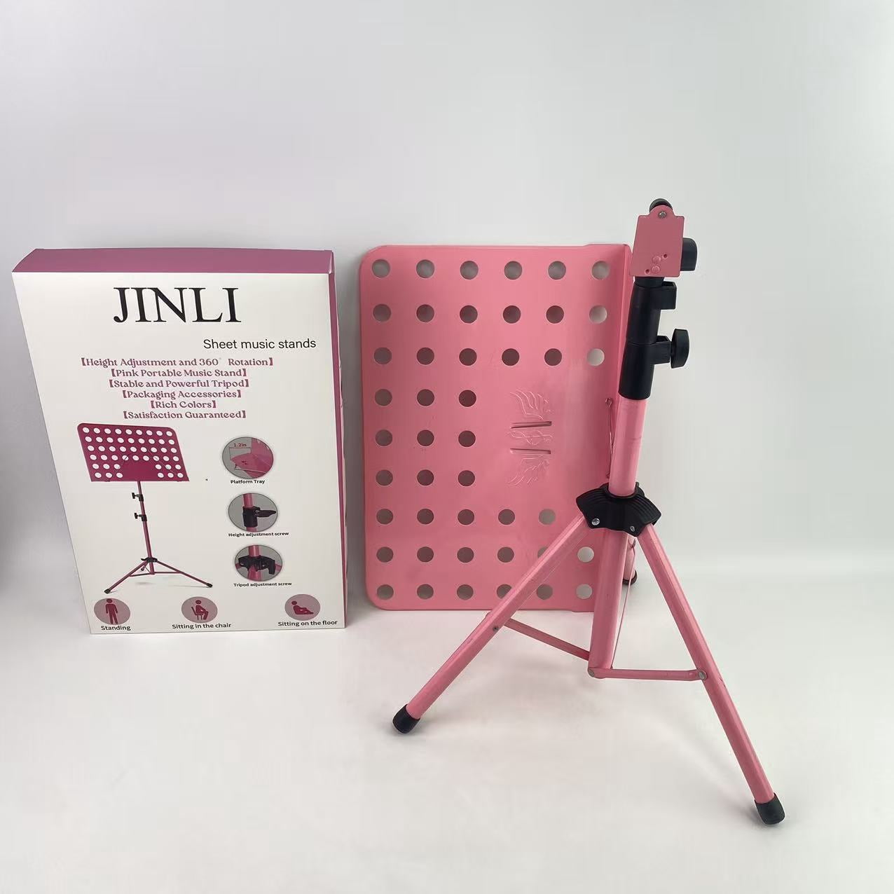 JINLI Sheet music stands ,Pink Music Stand, Portable Music Sheet Stand, Foldable and Height-Adjustable Music Stand with Bag, Sheet Music Clip, Light