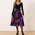 thumbnail image 2 of Valentines Dress for Women with Heart Print and Script Pattern A-line Flared Long Sleeve V-Neck Dress Light Purple M, 2 of 4