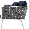 thumbnail image 4 of Contemporary Modern Urban Designer Outdoor Patio Balcony Garden Furniture Lounge Loveseat Sofa, Aluminum Fabric, Navy Blue White, 4 of 5
