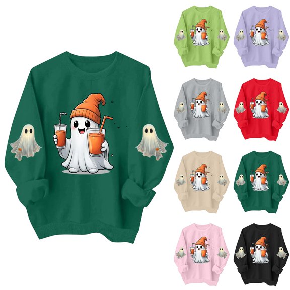 PNTUTB Women's Hoodless Sweatshirt Long Sleeve Crew Neck Pullover Top Halloween Graphic Print Casual Comfort Loose Trendy Sweatshirts