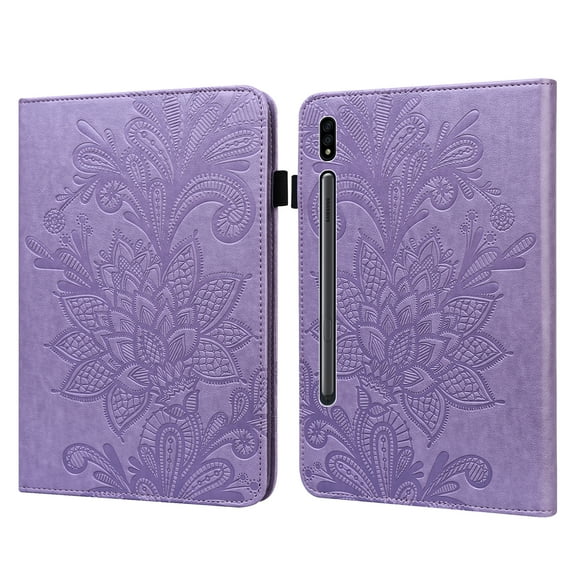 Flower Cover Case for Samsung Galaxy Tab S7 (11 Inch), Tab S7 Case 2020 (Model T870 /T875) - Slim Lightweight Synthetic Leather Protector Wallet Fold Stand Shell with S Pen Holder (Purple Flower)