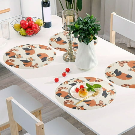 

Round Grid Placemat One Sizex6 Round Placemat PVC Plate Mat，15.4 Inch Non-Slip and Heat Resistant Table Placemat Dining Room Placemat Orange Civet