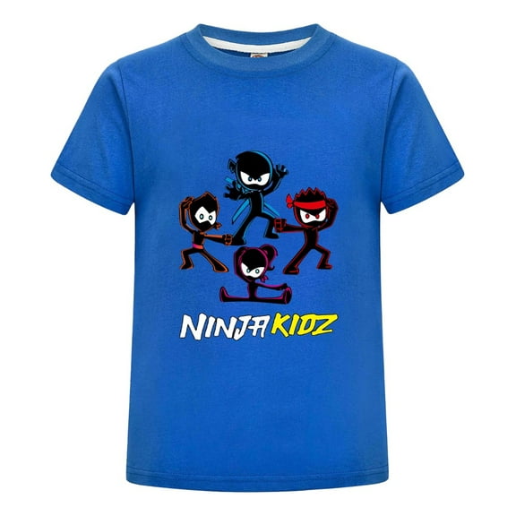Ninja Kidz Cartoon T-Shirt for Kids – Colorful Ninja Characters Graphic Tee – Boys Girls Short Sleeve Cotton Top Ages 3-14