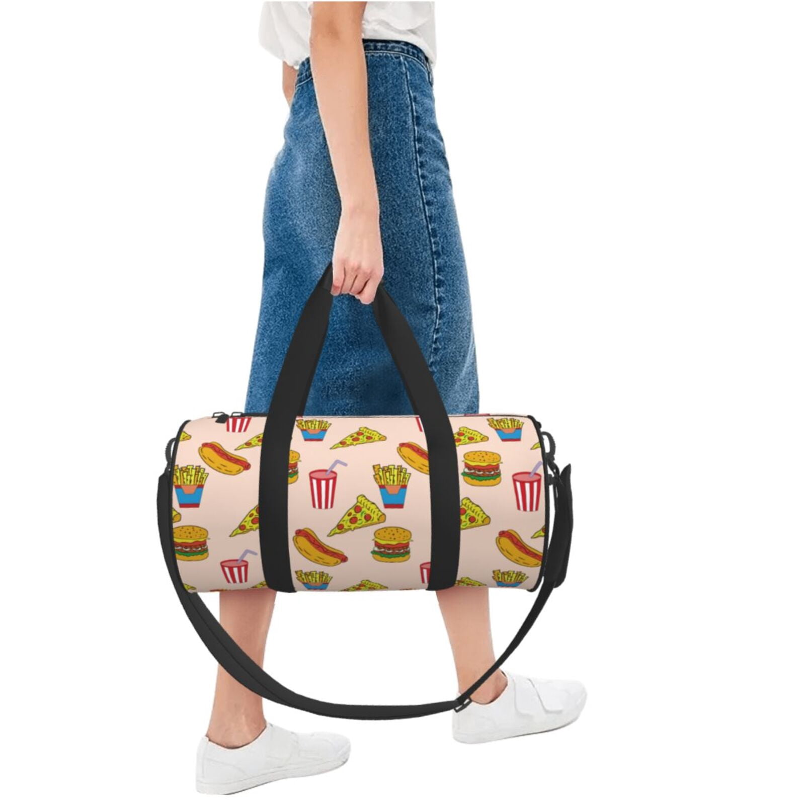 Vsdgher Hamburger Pizza Coke 45L Foldable Duffel Bag, Sports Gym Bag,Overnight Bag, Portable Weekender Bag for Airplanes