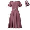 thumbnail image 2 of Womens Sexy Cap Sleeve A-line Pleated Prom Dresses Party Sexy Dress Midi Dress, 2 of 8