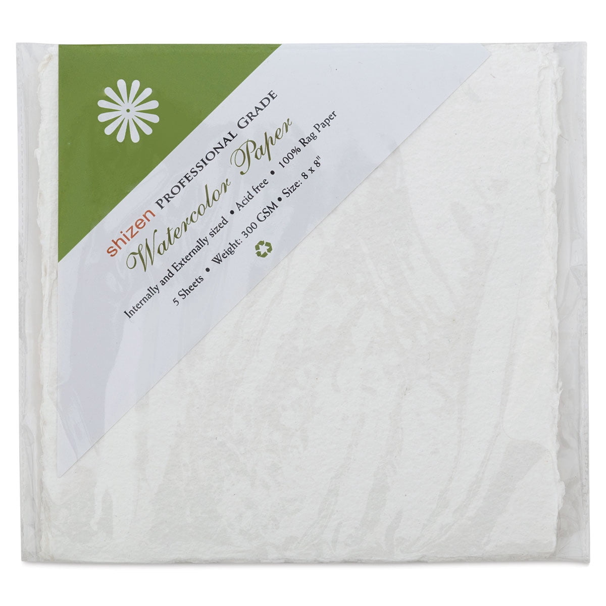 Shizen Professional Watercolor Paper - 8" x 8", Cold Press/Rough, Pkg of 5 Sheets