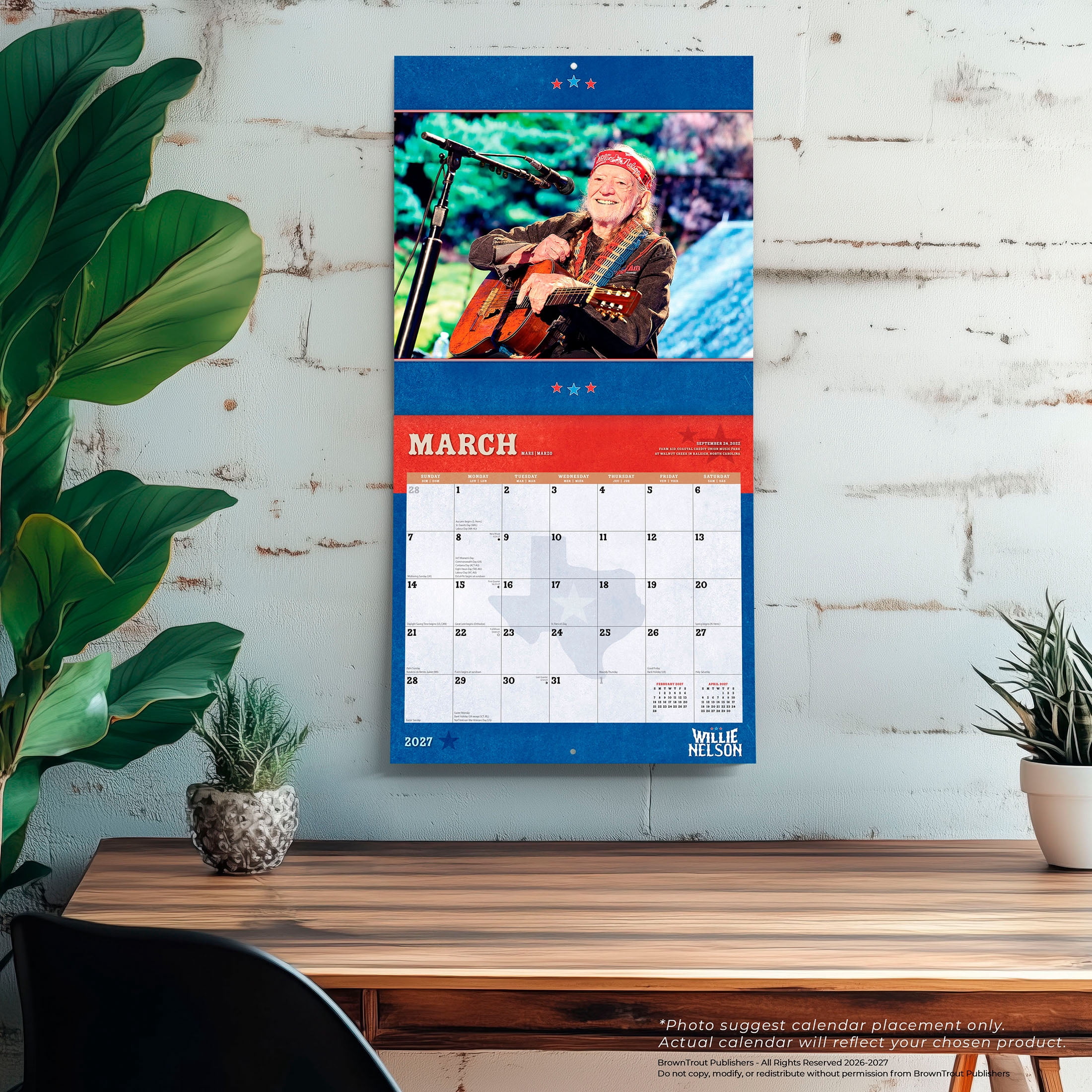 Willie Nelson OFFICIAL 2027 12x24" (Hanging) Wall Calendar | Plastic-Free | BrownTrout