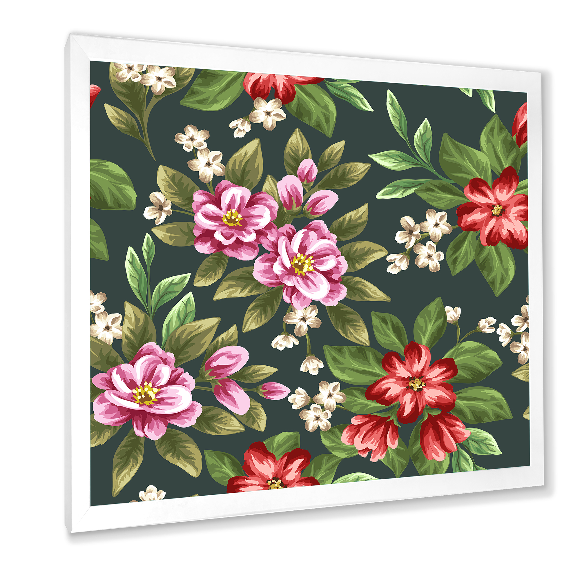 Designart 'Vintage Red and Pink Wildflowers I' Traditional Framed Art Print