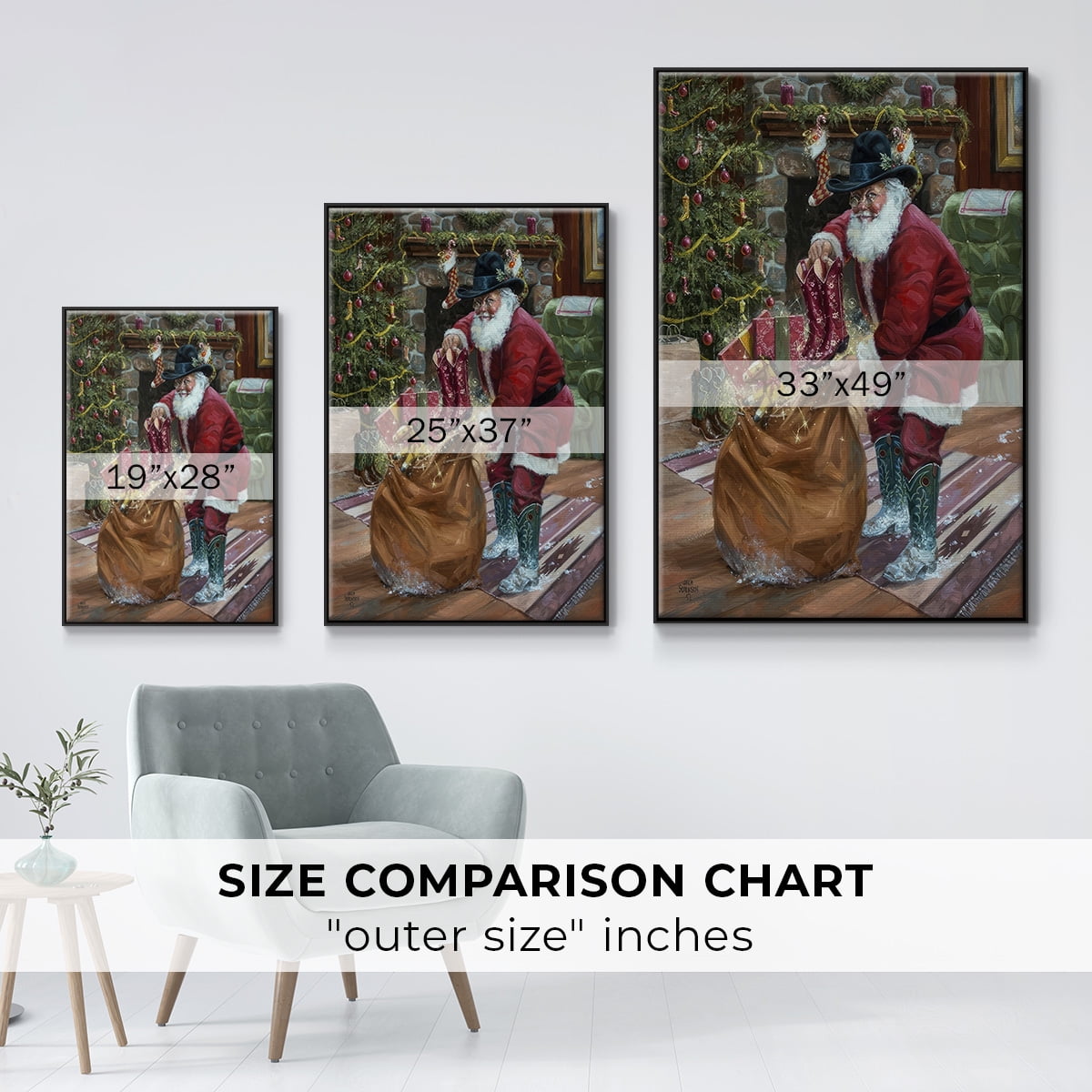 New Boots for Christmas - Framed Gallery Wrapped Holiday Canvas - 27 x 41 - Black Frame