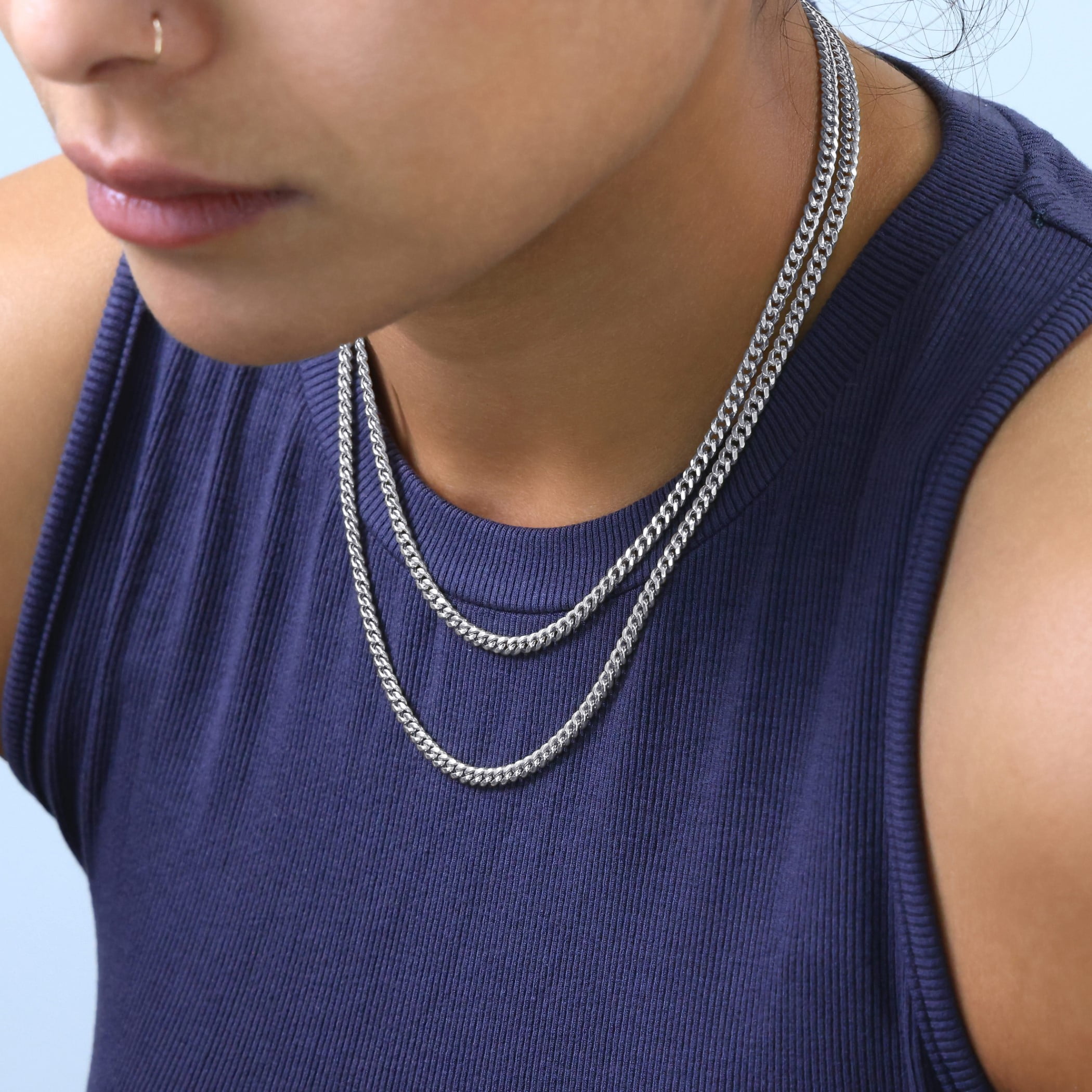 Nuragold 10K Real White Gold Miami Cuban Link 3.5mm Chain Necklace (16"-30") Italian Jewelry for Men & Women