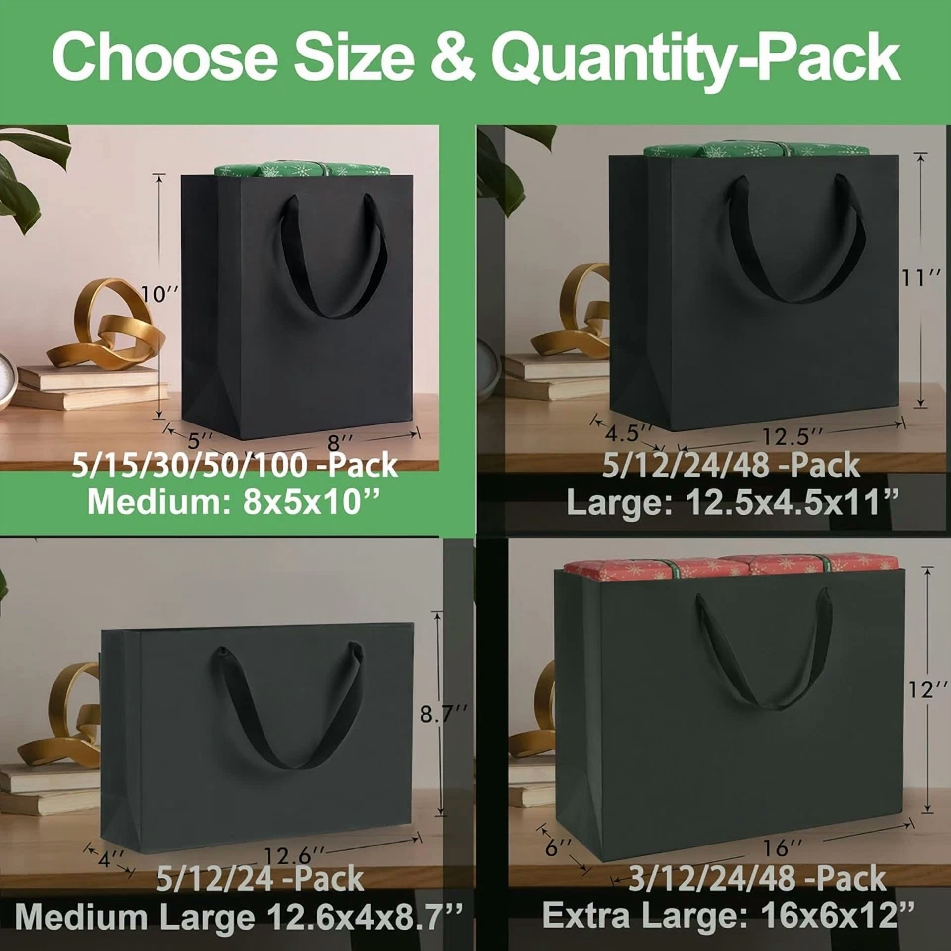 BUTTERFLY- Black Gift Bags With Handles: 8X5X10 Inch 5Pcs Black Paper Bags Medium Bulk For