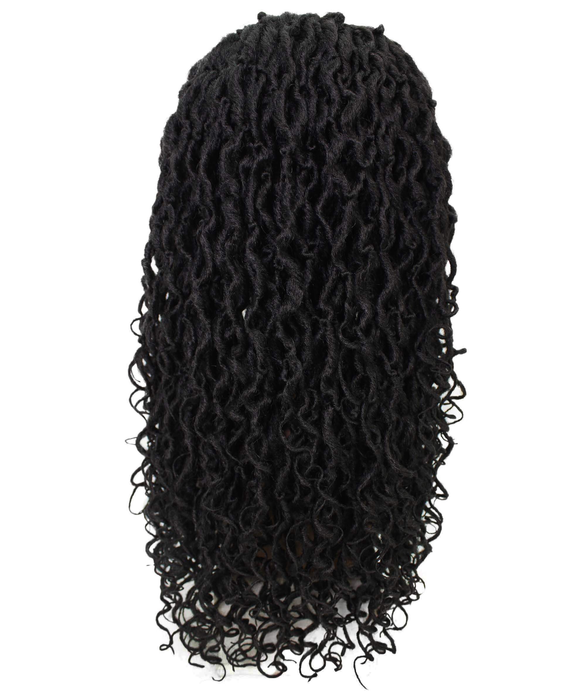 LUXLUXE Diamond Curly Locs 23 in Long 4X4 Hand Tied Lace Braid Braided Wig, Beauty Heat Resistant Fiber, Natural Black Color