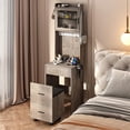 thumbnail image 3 of Barara King Vanity Table and Chair Set,Small Vanity Desk with Mirror and LED Lights, Makeup Table with Charging Station and Storage Shelves,Gray, 3 of 12