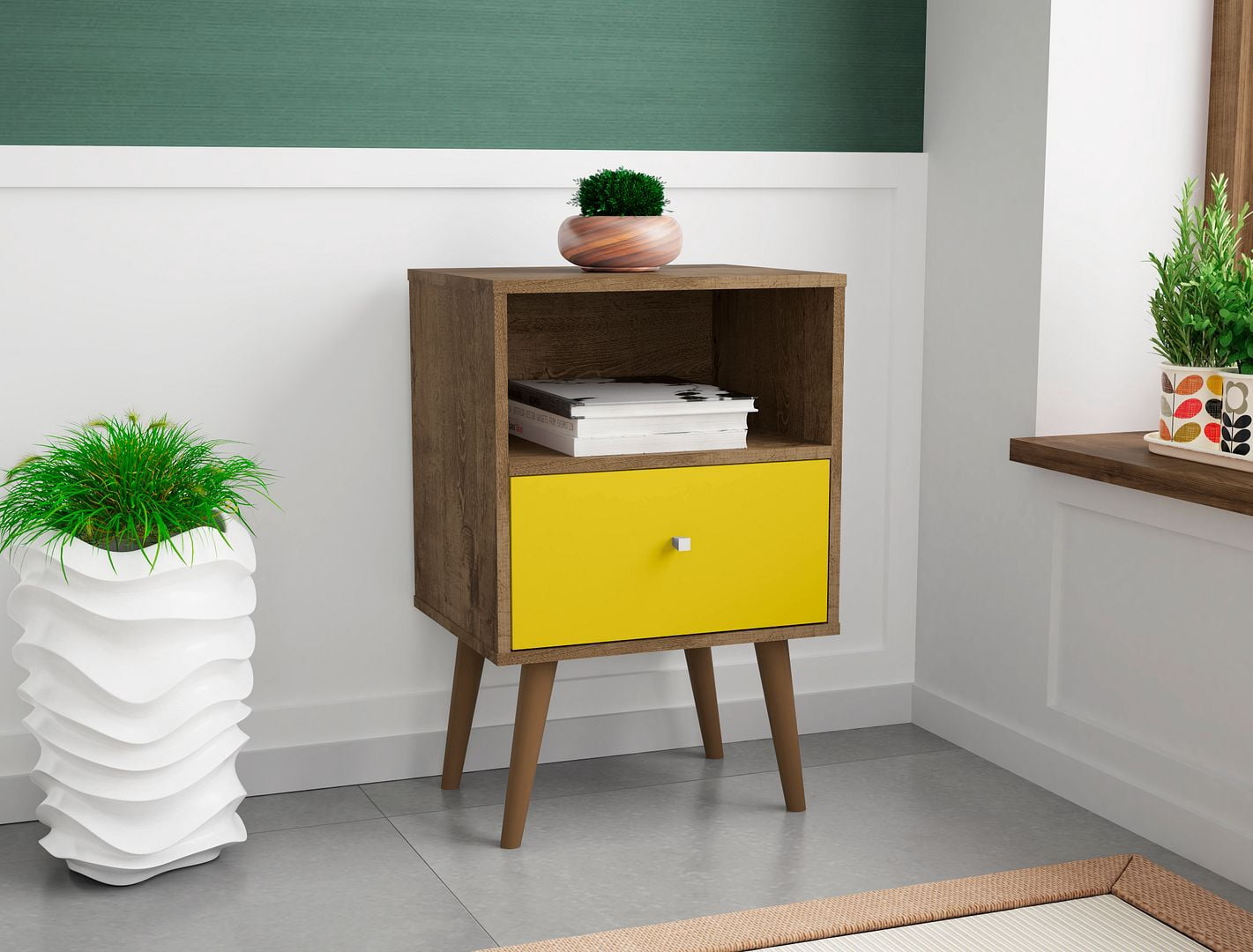 Liberty Mid-Century Modern Nightstand 1.0 with 1 Cubby Space and 1 Drawer with Solid Wood Legs