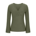 thumbnail image 4 of VBVC No Boundarie Womens Deep V-Neck Top, Women's Long Sleeve T Shirt, Slim Knit Tee For Women,Army Green,Size L, 4 of 7