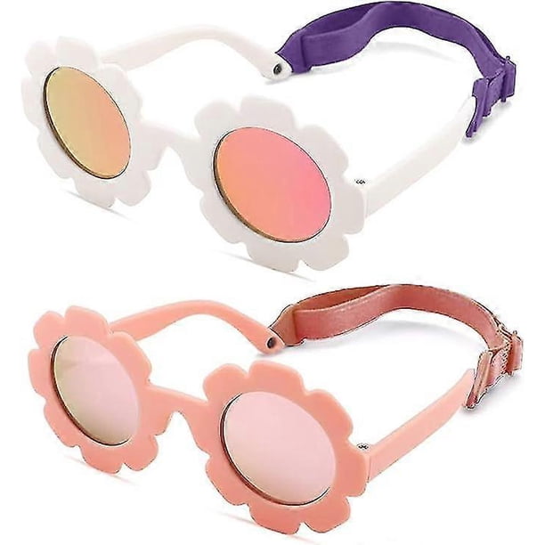 Baby Sunglasses, 2PCS Flower Polarized Infant Sunglasses with Adjustable Strap Newborn Infant Boys Girls Age 0-24 Months