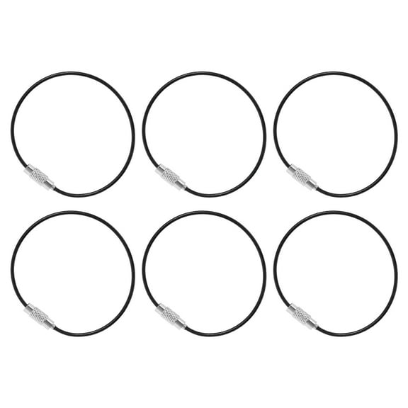 Uxcell 5.9" Length Wire Keychain Cable, 6 Pack 201 Stainless Steel 1.5mm Key Ring Loop for Outdoor Hiking Sport, Black