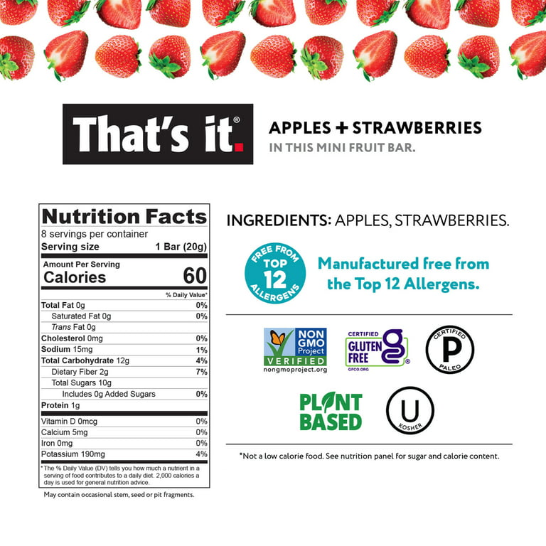 That's it - Apple & Strawberry Fruit Bar - 0.7 oz No Sugar Added