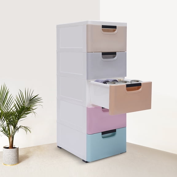 5 Drawers Stackable Storage Drawers Plastic Storage Drawers Collapsible Storage Bins Plastic Clothes Organizer Drawers Storage for Living Room,Bedroom,Office