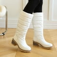 thumbnail image 2 of Women Round Toe Warm Knee High Boots Plus Size Mid Heel Quilted Fabric Tall Boots Non Slip Outsole for Fall Winter Commuting Travel White, 2 of 8