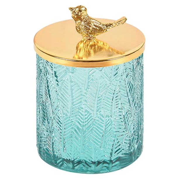 Caja de almacenamiento de cristal, joyero, caja de dulces con tapa, pequeño joyero para mujer, color gris