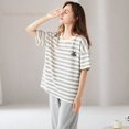 thumbnail image 1 of Conjuntos de dos piezas de manga corta para Mujer, ropa de dormir de punto a rayas, Pijama elegante para el hogar, moda de verano, 1 of 4