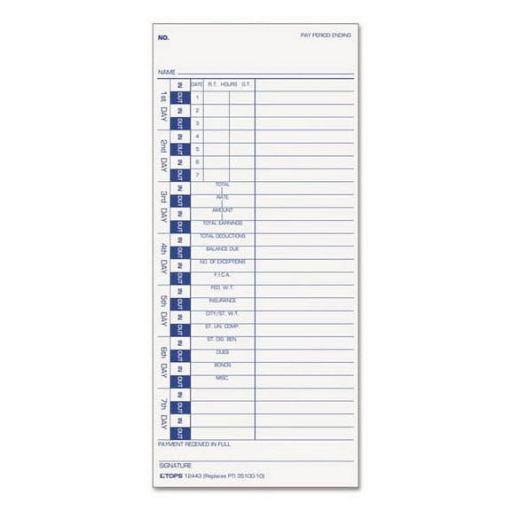 Time Clock Cards, Replacement For 35100-10, One Side, 4 X 9, 100/pack | Bundle of 10 Packs