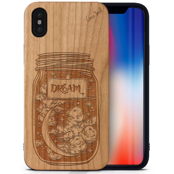 Case Yard Wooden Case Outside Soft TPU Silicone, Slim Fit Shockproof Wood Protective Phone Cover for Girls Boys Men and Women, Supports Wireless Charging Jar Of Dreams Design case for iPhone-XS-Max
