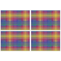 Multi Color Plaid Checkered Pattern Summer Placemats Table Placemats Set Of 4-Linen Kitchen Washable Placemats Table Mats 11.8"x17.7" Non-Slip Heat Resistant