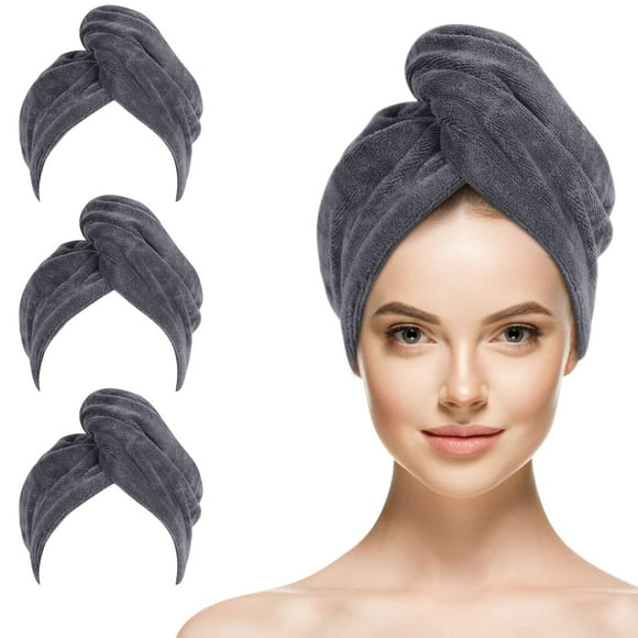 Sinland 3 Pcs Serviettes de Séchage en Microfibre Ultra Absorbantes Turban de Séchage Rapide Bonnets de Cheveux avec Boutons 25.6 Pouces X 9.8 Pouces Gris
